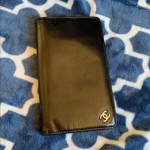 Chanel Dark Green Patent Leather Silver Bifold Long Wallet
